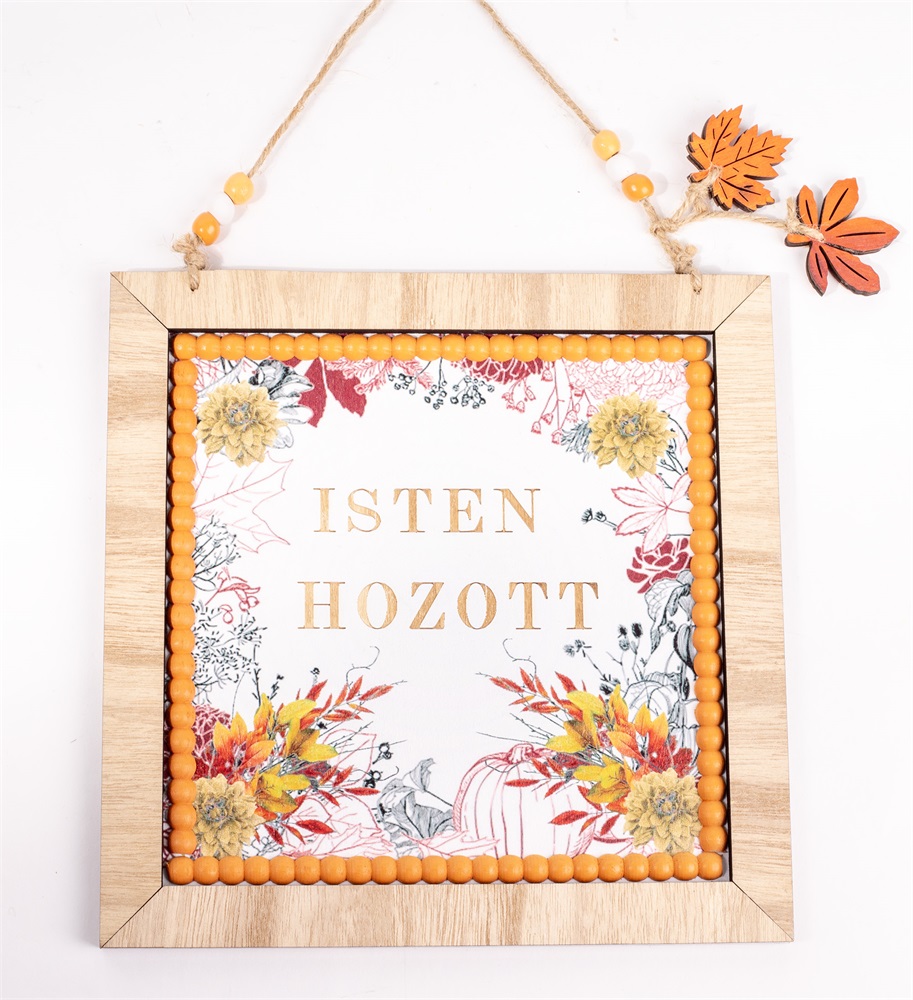 IRIS fa kopogtató tábla, "isten hozott" felirat, őszi színek 22 x 22cm