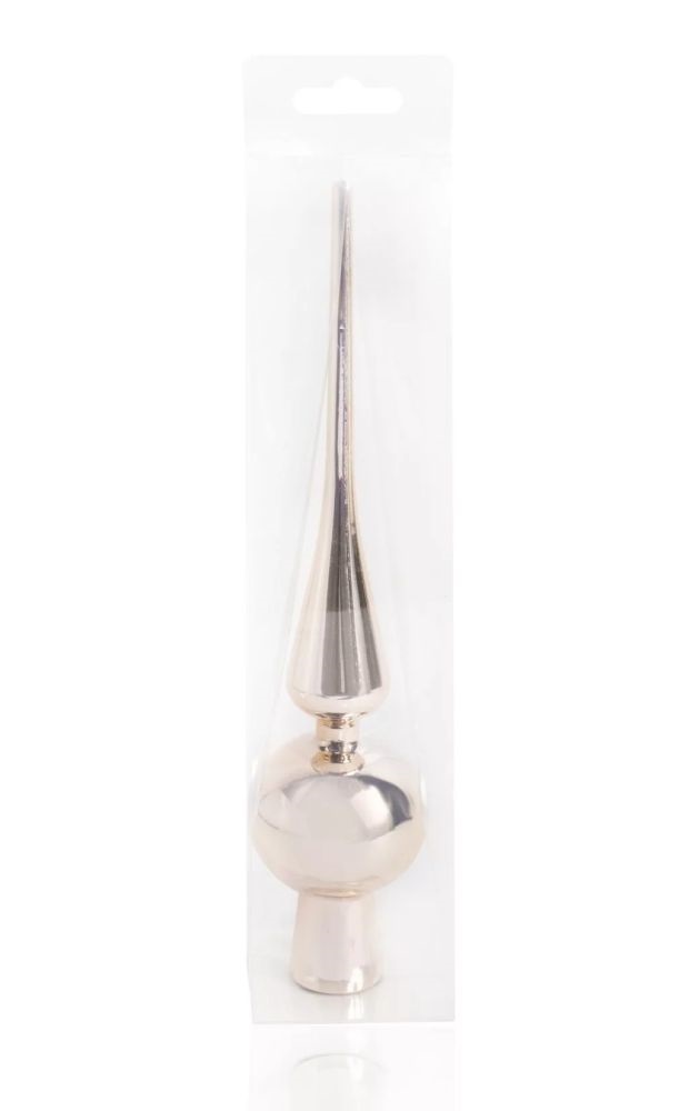 IRIS karácsonyi dísz, csúcsdísz, pvc dobozban,dísz fényes, krém silver 26cm