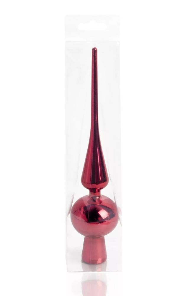 IRIS karácsonyi dísz, csúcsdísz, pvc dobozban,dísz fényes, piros 26cm