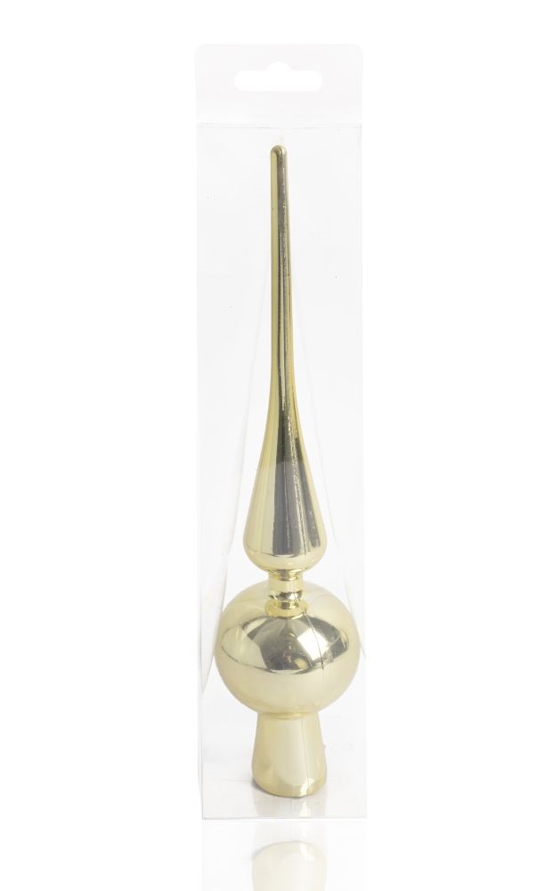 IRIS karácsonyi dísz, csúcsdísz, pvc dobozban,dísz fényes, aranysárga 26cm