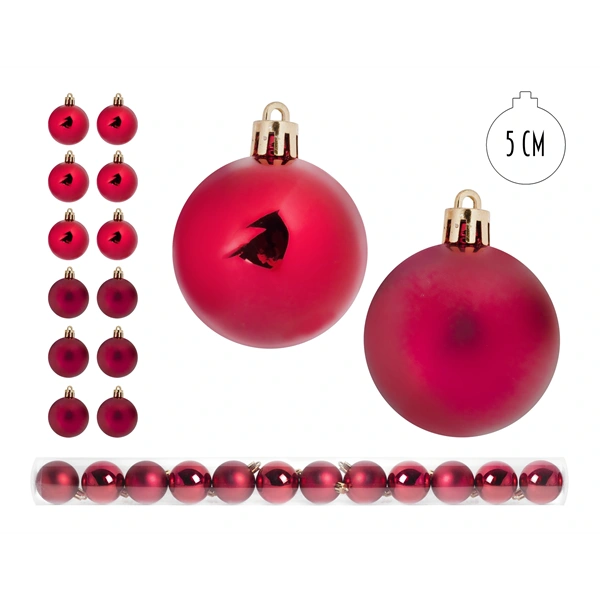 IRIS karácsonyi dísz gömb, szettben, pvc dobozban, 12 darabos, piros 5 cm