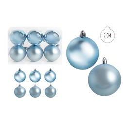 IRIS karácsonyi dísz  gömb, szettben, pvc dobozban, 6dbos, azúrkék 7 cm