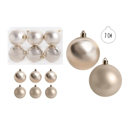 IRIS karácsonyi dísz  gömb, szettben, pvc dobozban, 6dbos, krém silver 7 cm