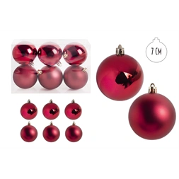 IRIS karácsonyi dísz gömb, szettben, pvc dobozban, 6dbos, piros 7 cm