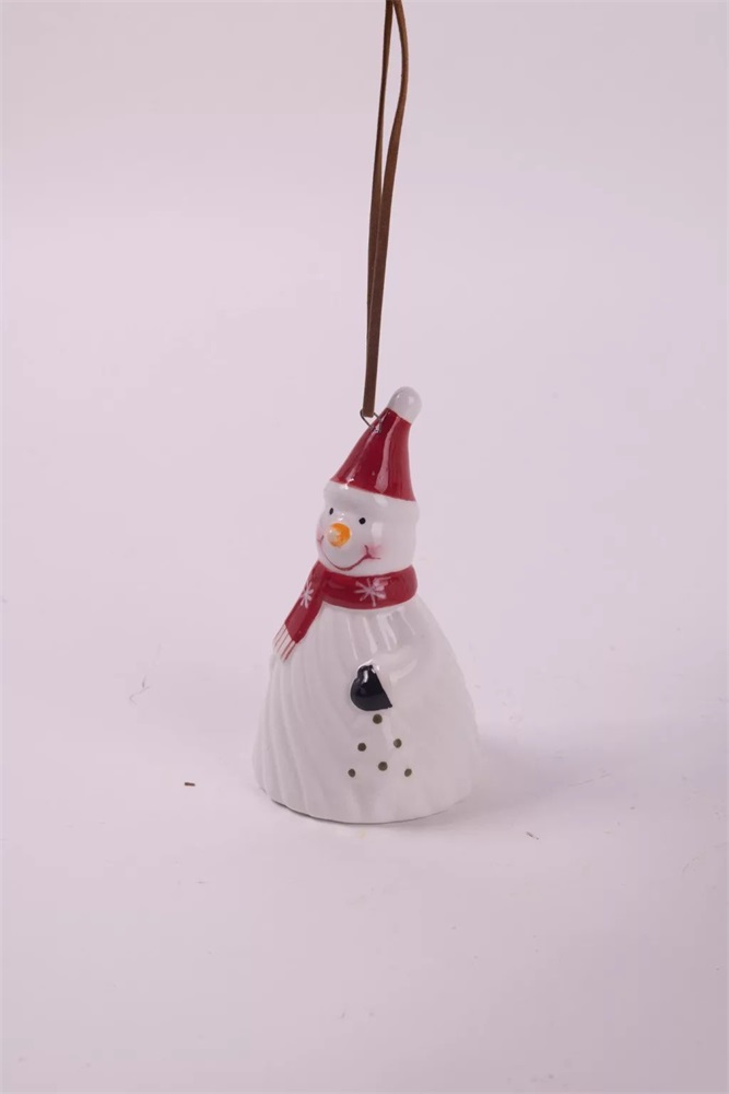 IRIS kerámia csengő hóember, mikulás sapkában, fehér 12 cm