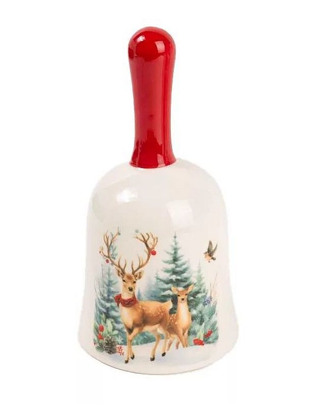 IRIS kerámia csengő, szarvasok fenyőfáknál 7 x 13 cm