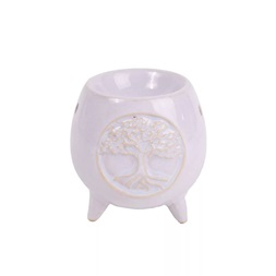 IRIS kerámia olajmécses, gömb alakú, 4 lábbal, fa mintás, fehér 9,5 x 10 cm