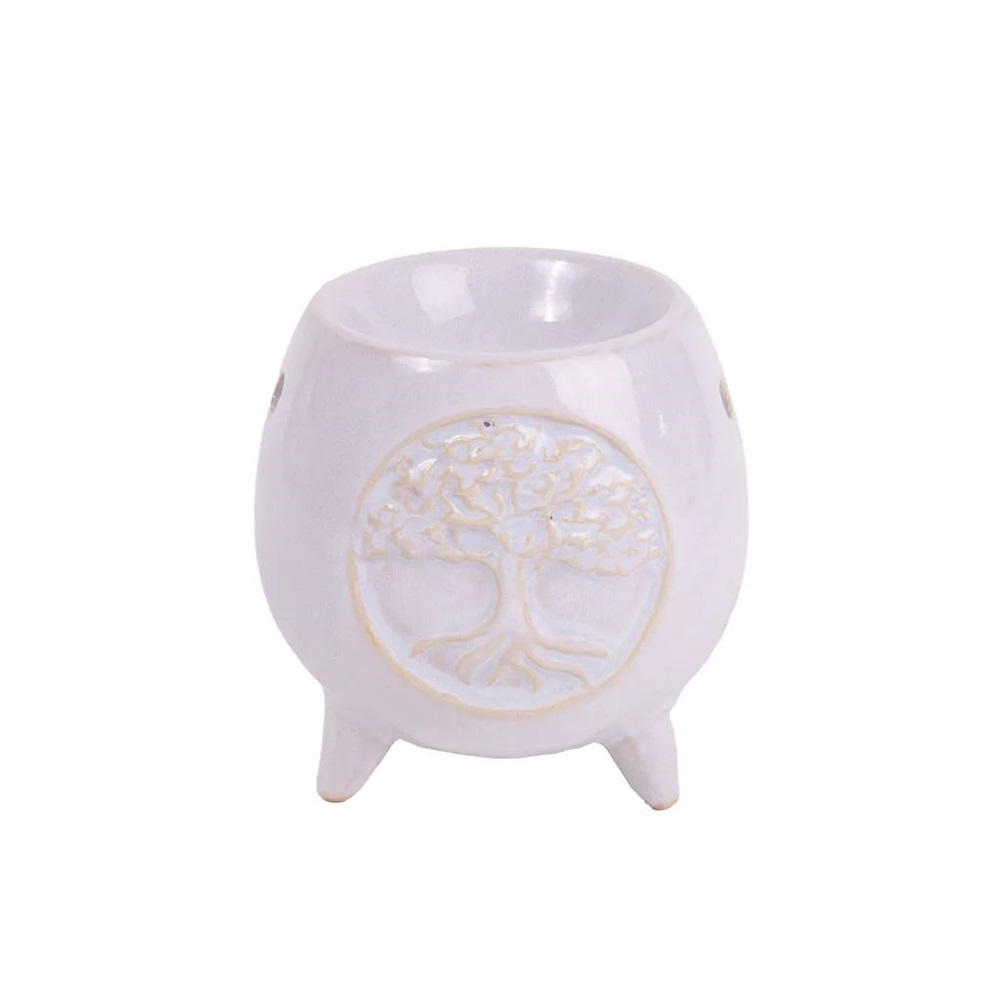 IRIS kerámia olajmécses, gömb alakú, 4 lábbal, fa mintás, fehér 9,5 x 10 cm