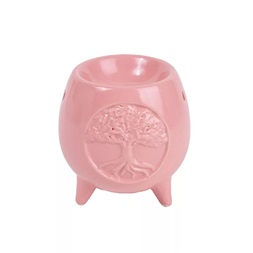 IRIS kerámia olajmécses, gömb alakú, 4 lábbal, fa mintás, rózsaszín 9,5 x 10 cm