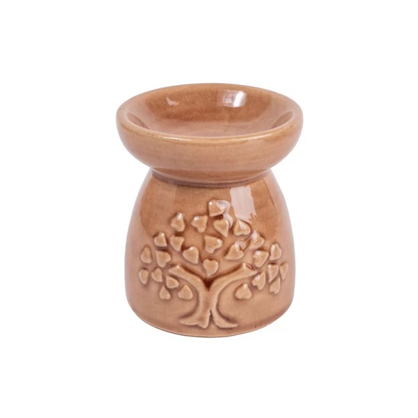 IRIS kerámia olajmécses, szív leveles fa mintával, világos barna 8 cm