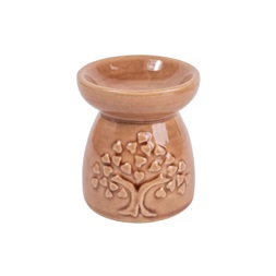 IRIS kerámia olajmécses, szív leveles fa mintával, világos barna 8 cm