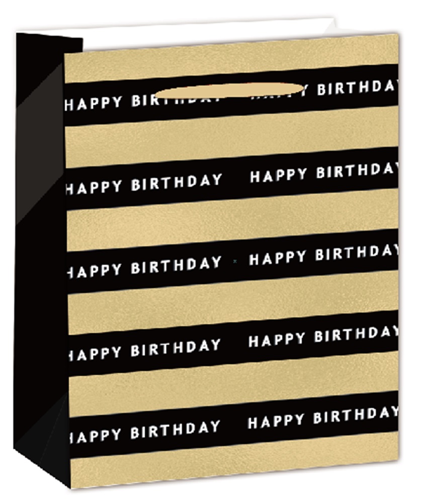 IRIS matt papírtasak hologrammos hot stamp Happy Birtday fekete/arany 26 x 32cm