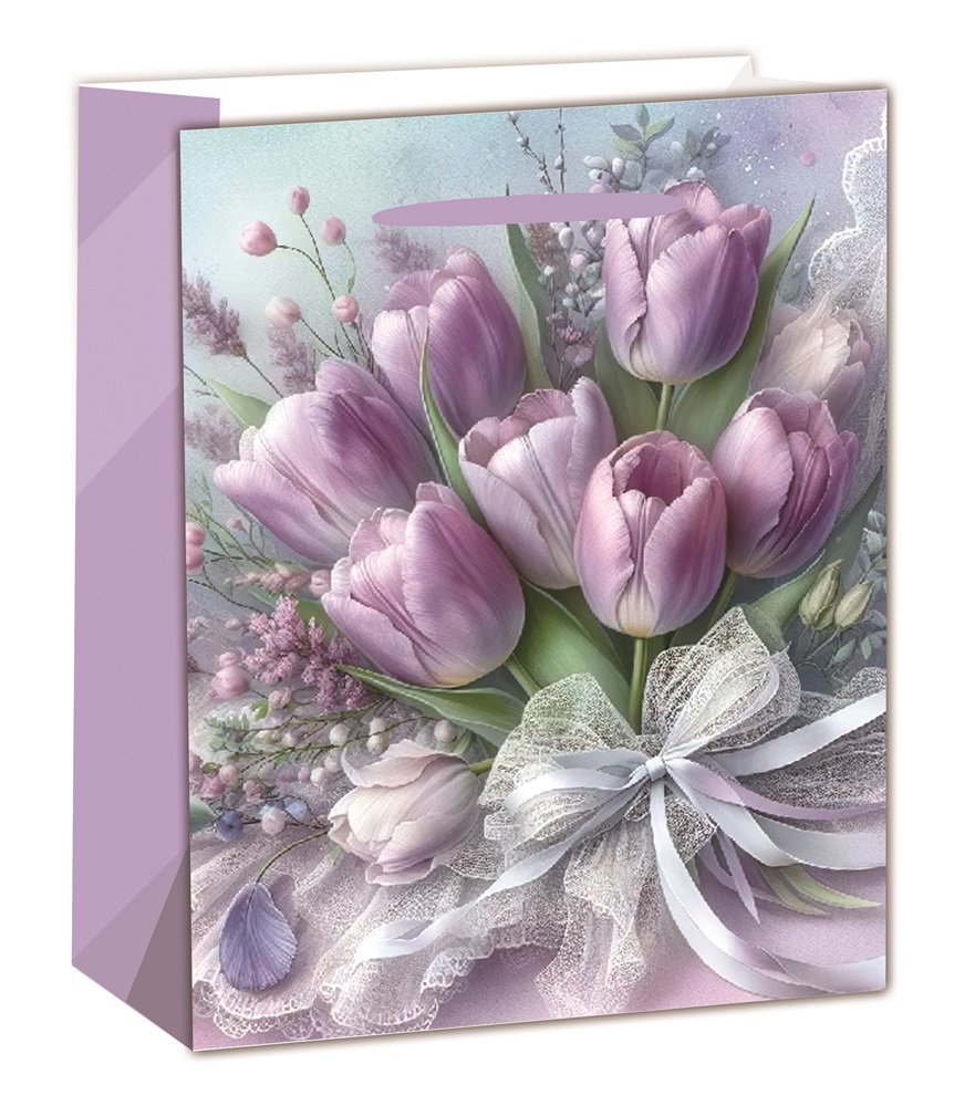 IRIS matt papírtasak tulipáncsokros lila 18 x 23cm