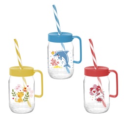 IRIS mintás bögre szívószállal 370ml, delfin, cica vagy elefánt minta 111761-302 (Használt - A)