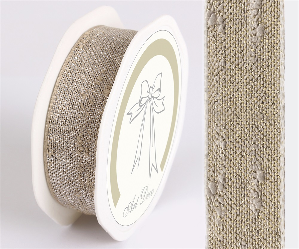 IRIS szalag juta fémszállal drapp 25mm/10méter