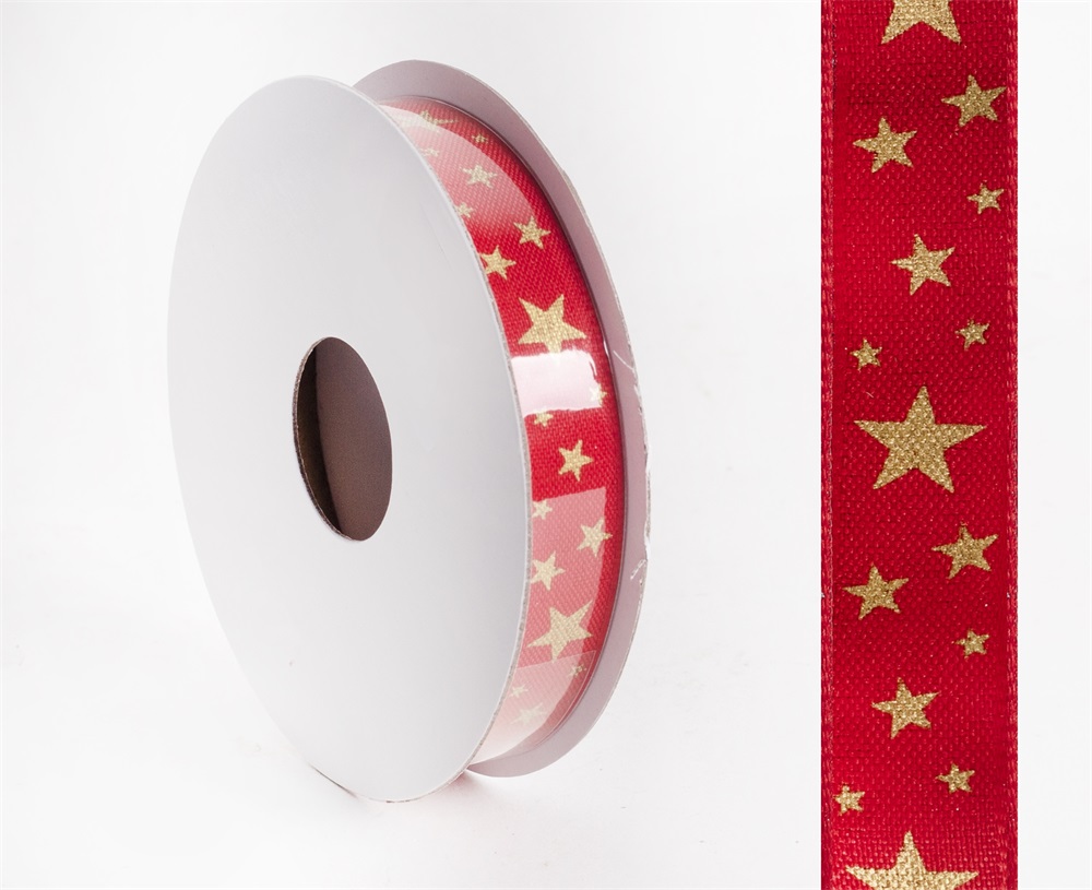 IRIS szalag textil csillagos piros 15mm/10méter