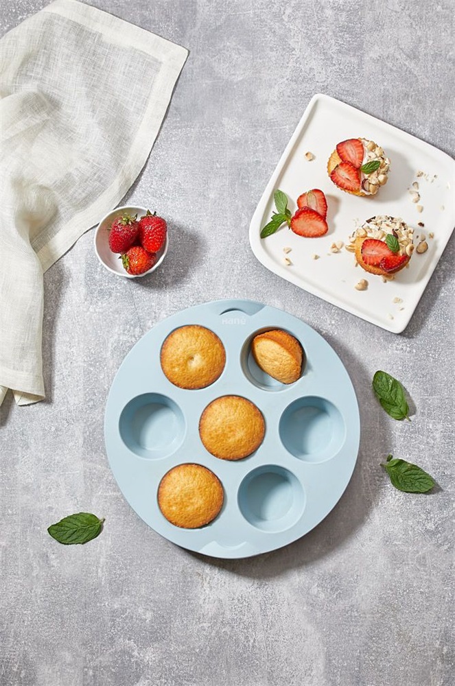 IRIS szilikon kerek muffin sütőforma 7 darabhoz, szürke, fekete vagy piros színű SL-3206