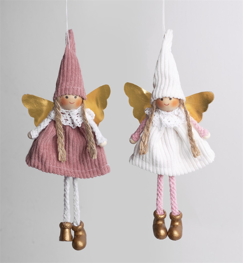 IRIS textil akasztós angyal fehér/mályva 20cm