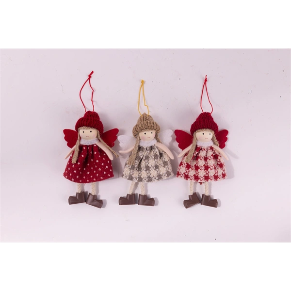 IRIS textil akasztós angyal, kötött sapkában 4db, 13 cm