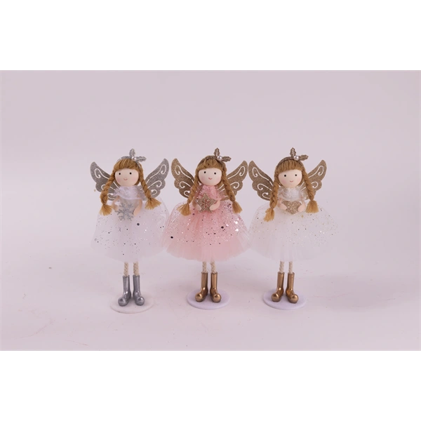 IRIS textil angyal álló, flitteres ruhában, 17 cm