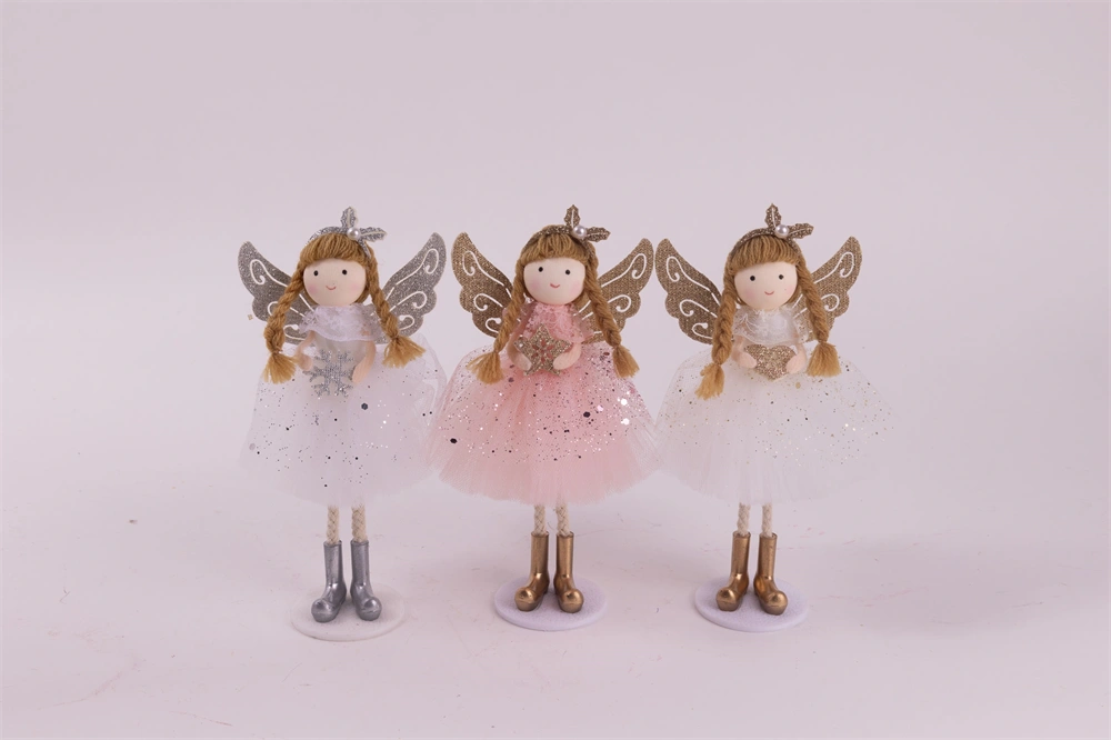 IRIS textil angyal álló, flitteres ruhában, 17 cm