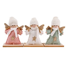 IRIS textil angyal, fa talpon, 2 gombbal, 3 féle 20 x 13 cm