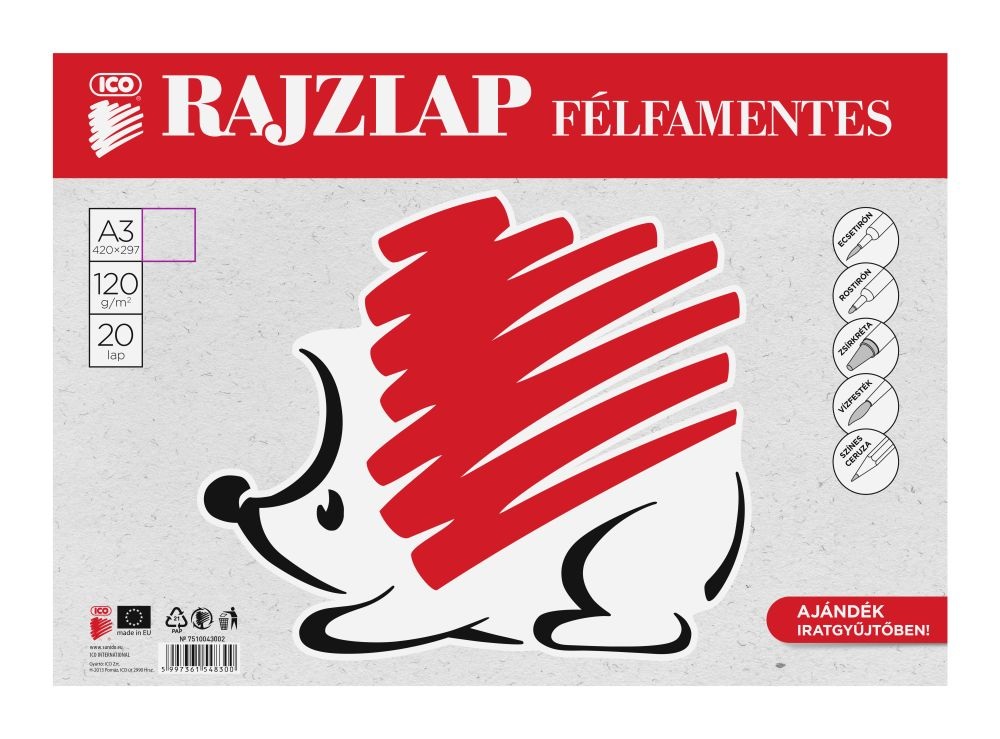 ICO Süni A3 félfamentes 20db rajzlap