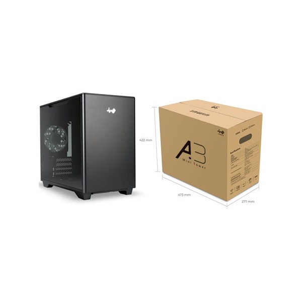 InWin A3 táp nélküli ablakos MT Mini Tower számítógépház fekete
