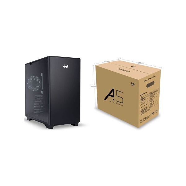 InWin A5 táp nélküli ablakos Mid Tower számítógépház fekete