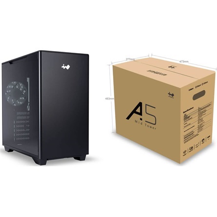 InWin A5 táp nélküli ablakos Mid Tower számítógépház fekete