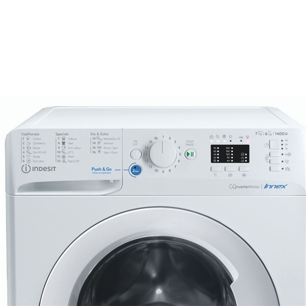 Indesit BDA 761483X W EE N fehér, elöltöltős, max.1600ford., 7 kg/5 kg, mosó-szárítógép
