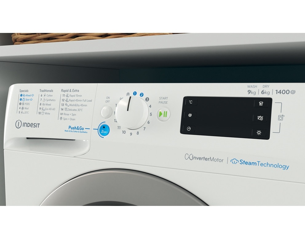Indesit BDE 96436 EWSV EE fehér, elöltöltős, max.1400ford., 9 kg/6 kg, mosó-szárítógép