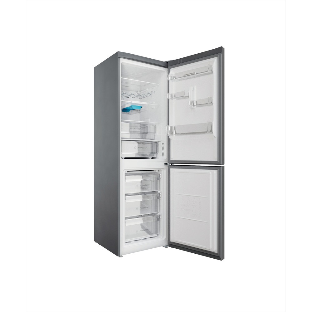 Indesit INFC8 TO32X inox, alulfagyasztós, Hűtő:231L, Fagyasztó:104L, Total No frost hűtőszekrény