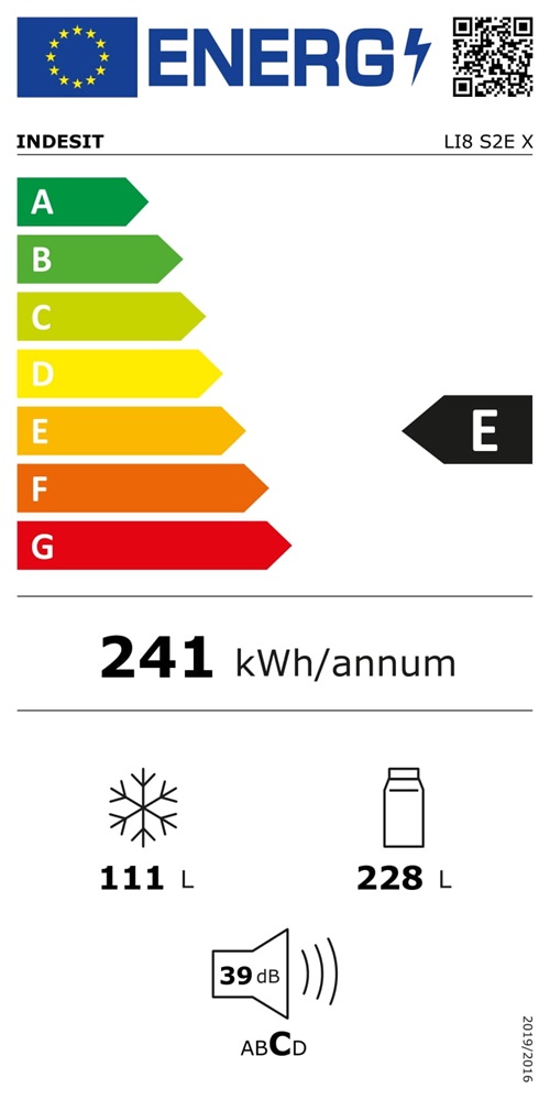 Indesit LI8 S2E X inox, alulfagyasztós, Hűtő:228L, Fagyasztó:111L, Less. frost hűtőszekrény