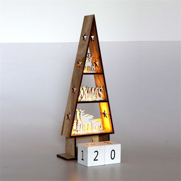 Iris Karácsonyi ház alakú napi számlálós/16x38x6cm/meleg fehér LED-es fa fénydekoráció (Újszerű)