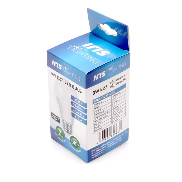 Iris Lighting E27 A60 9W/4000K/810lm LED fényforrás (Újszerű)