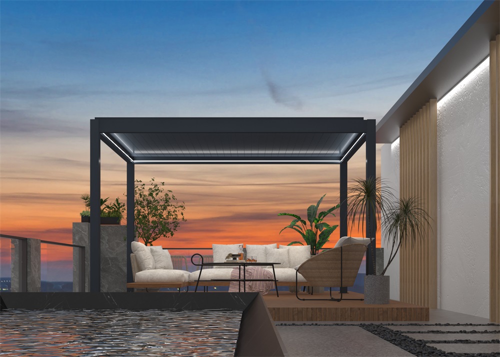 Iris MP-103GR bioklimatikus, elektromos mozgatású, LED világítású, antracit 3x4 m pergola