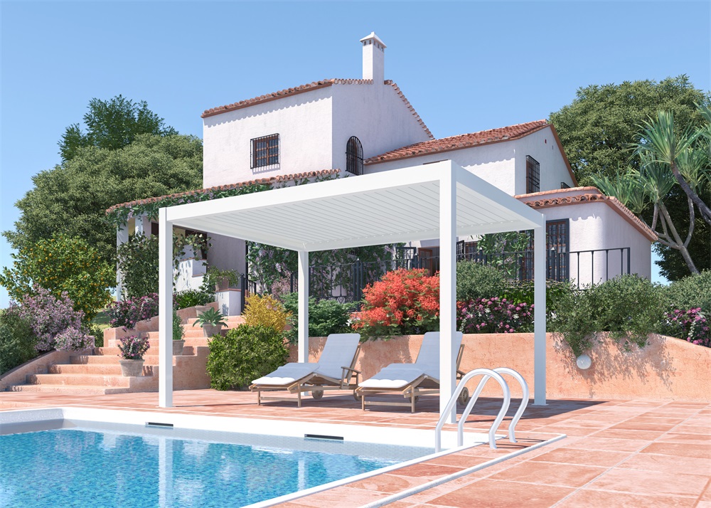 Iris MP-103WH bioklimatikus, elektromos mozgatású, LED világítású, fehér 3x4 m pergola