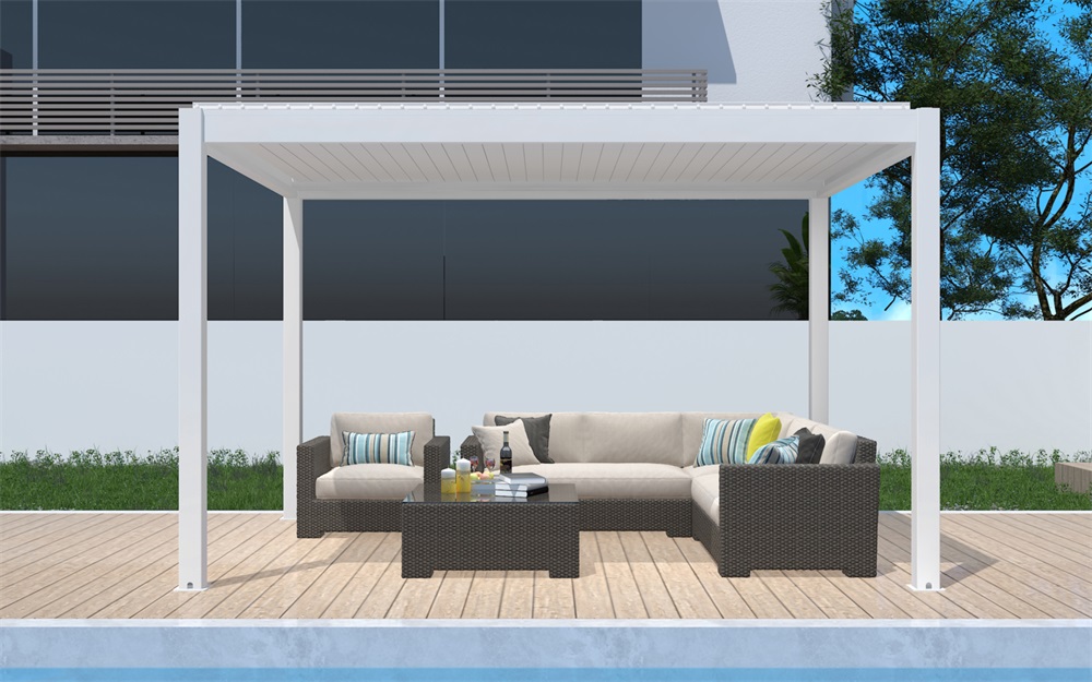 Iris MP-103WH bioklimatikus, elektromos mozgatású, LED világítású, fehér 3x4 m pergola