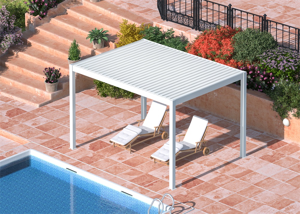 Iris MP-103WH bioklimatikus, elektromos mozgatású, LED világítású, fehér 3x4 m pergola
