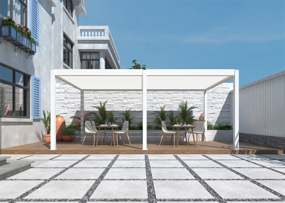 Iris MP-106WH bioklimatikus, elektromos mozgatású, LED világítású, fehér 6x4 m pergola