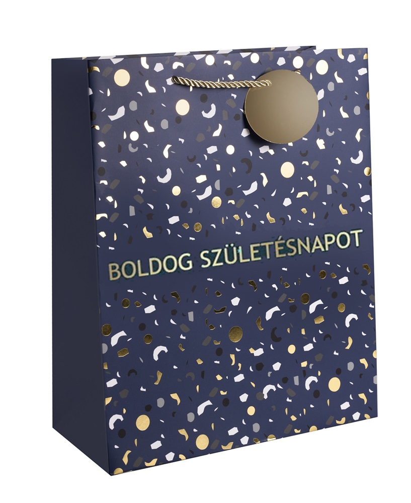 Iris boldog születésnapot kék/arany bs papírtasak matt 18*23 cm