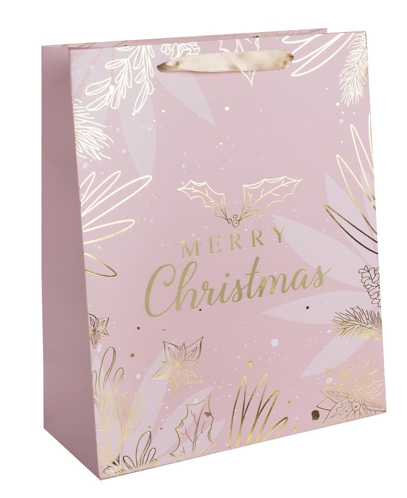 Iris merry christmas rózsaszín/arany papírtasak matt 26*32 cm