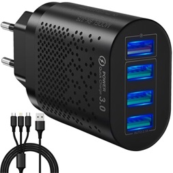 Izoxis USB fali töltő + Izoxis USB - USB Type-C/microUSB/Lightning kábel