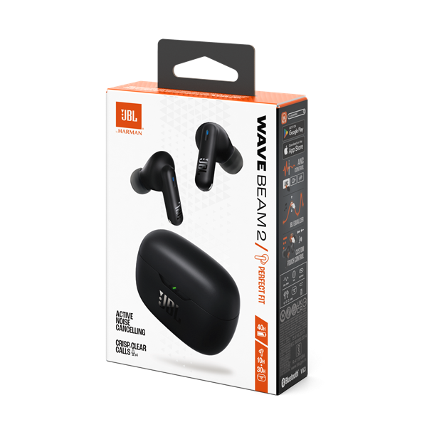 JBL Wave Beam 2 True Wireless Bluetooth aktív zajszűrős fekete fülhallgató
