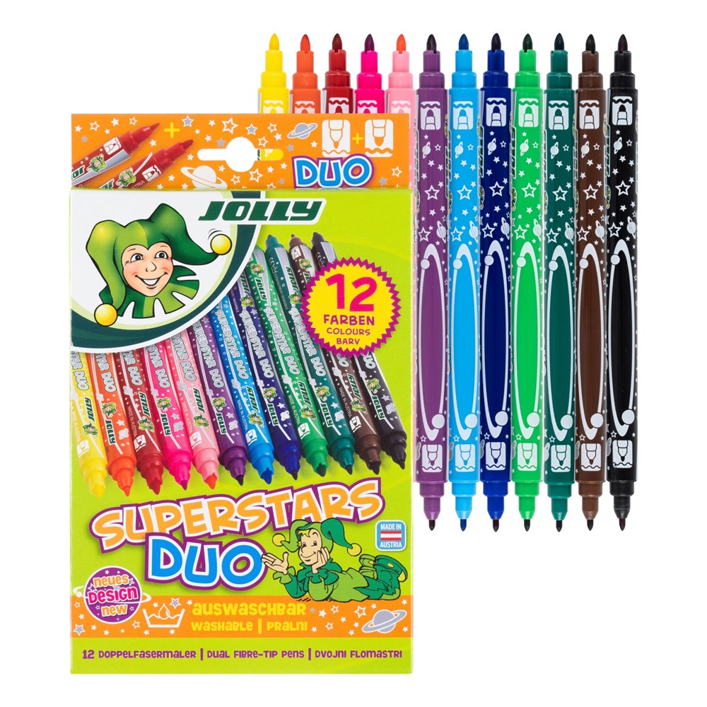 Jolly Superstars Duo 12 darabos kétvégű filctoll készlet