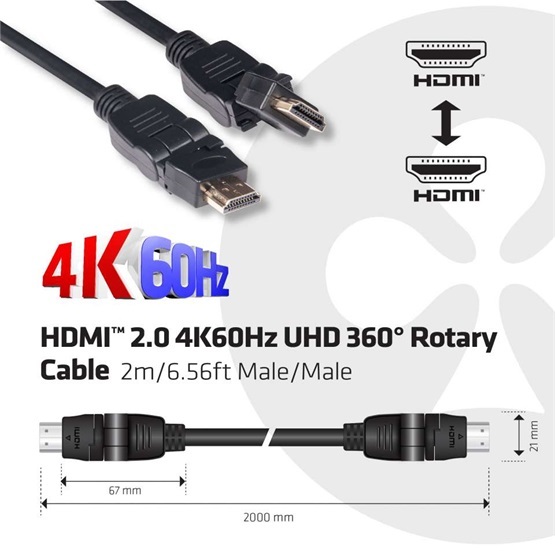 Club3D CAC-1360 2m HDMI 2.0 4K60Hz UHD 360 Rotary kábel