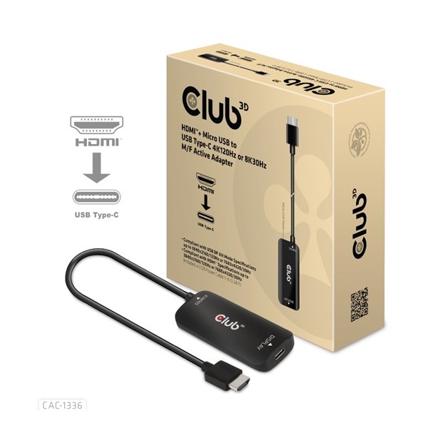 Club3D HDMI + Micro USB to USB Type-C 4K120Hz or 8K30Hz Active Adapter M/F