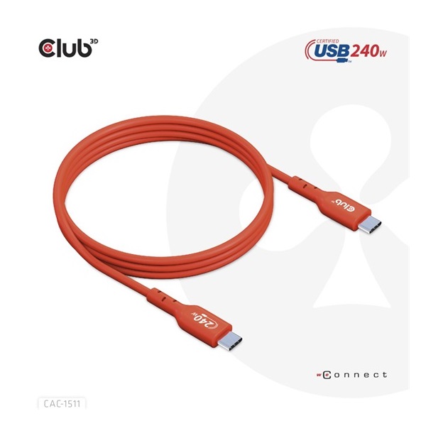 Club3D CAC-1511 1m USB2 Type-C 480Mb PD 240W adat- és töltőkábel