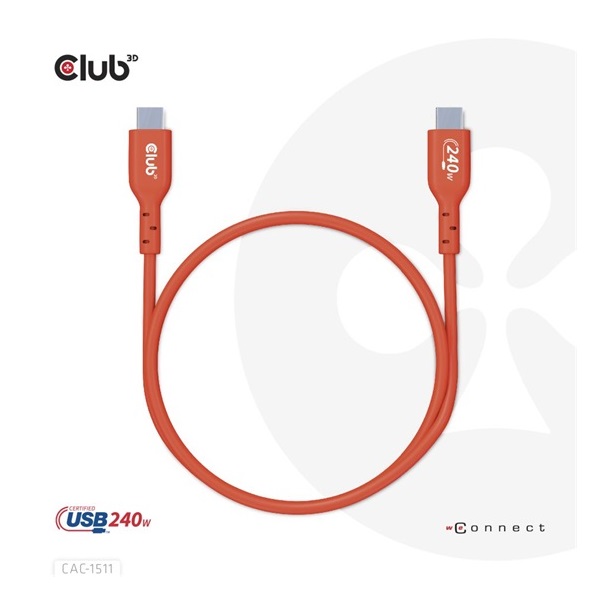 Club3D CAC-1511 1m USB2 Type-C 480Mb PD 240W adat- és töltőkábel